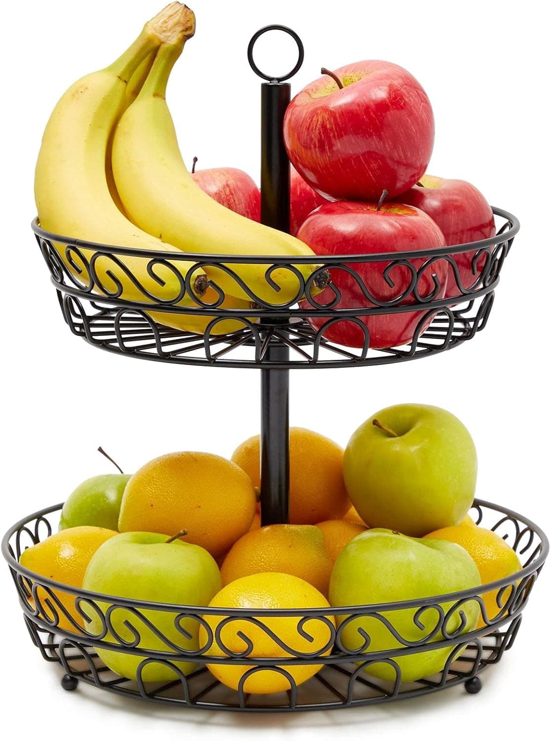 Black Metal 2 Tier Fruit Basket, Banana Holder for Kitchen Counter (11.75 Inches)