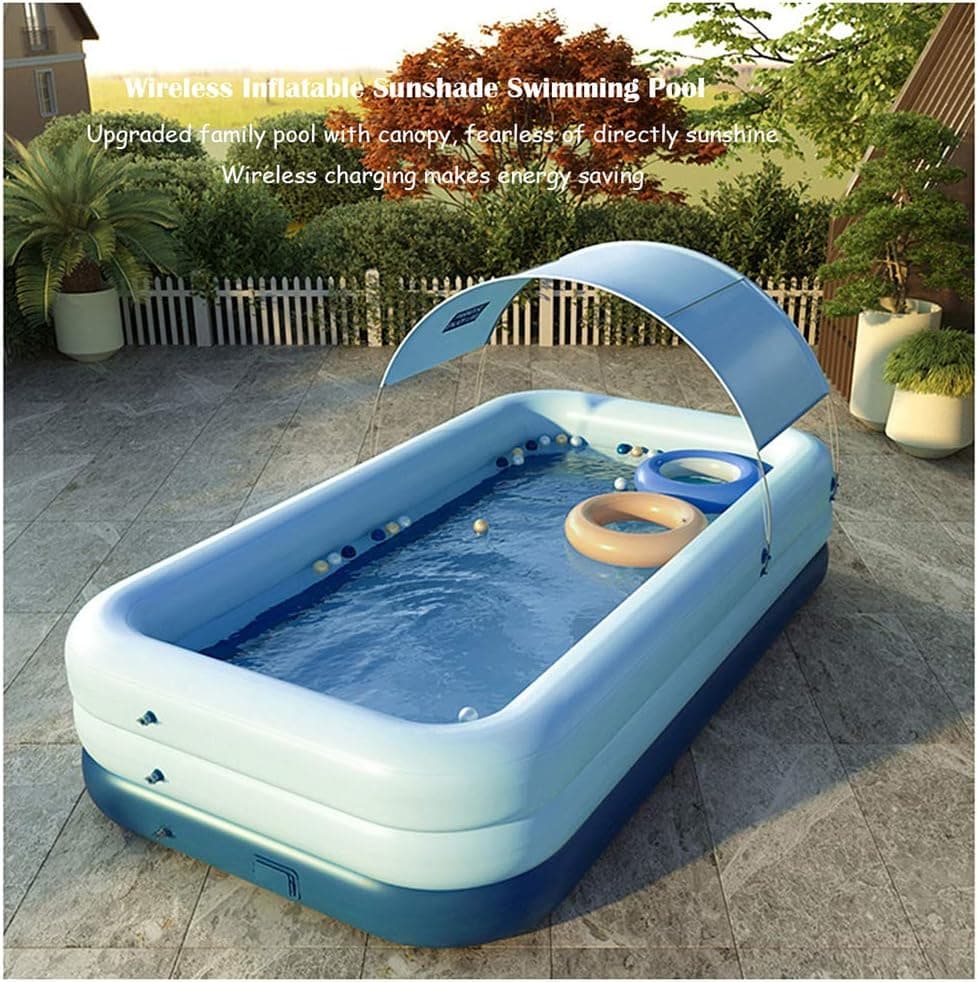 Adrinfly Inflatable Pool with Canopy,Family Lounge Pool, Inflatable Lounge Pool for Baby, Kiddie, Kids, Adult, Outdoor, Garden, Backyard, Summer Water Party 210 x150x 68cm