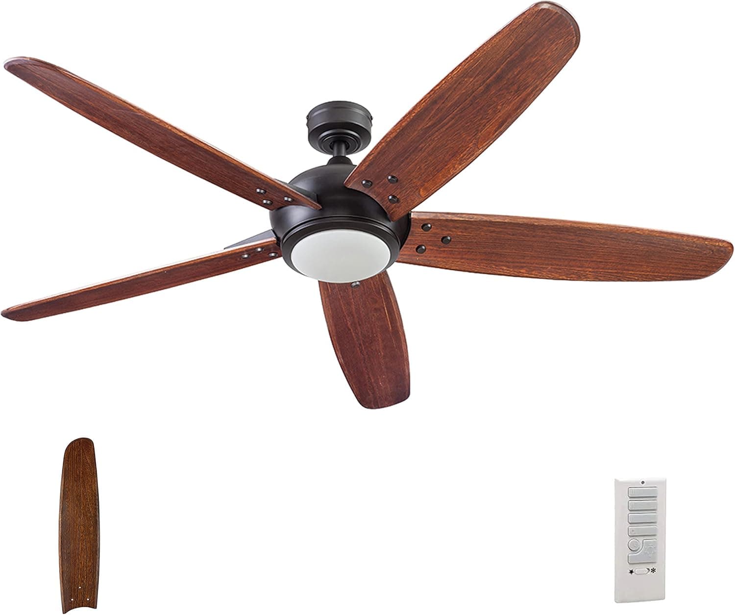 Prominence Home 62" Guyanna Modern Farmhouse Ceiling Fan with Remote, LED Light, Indoor, Espresso Finish, Hand Carved Blades, 51633-01