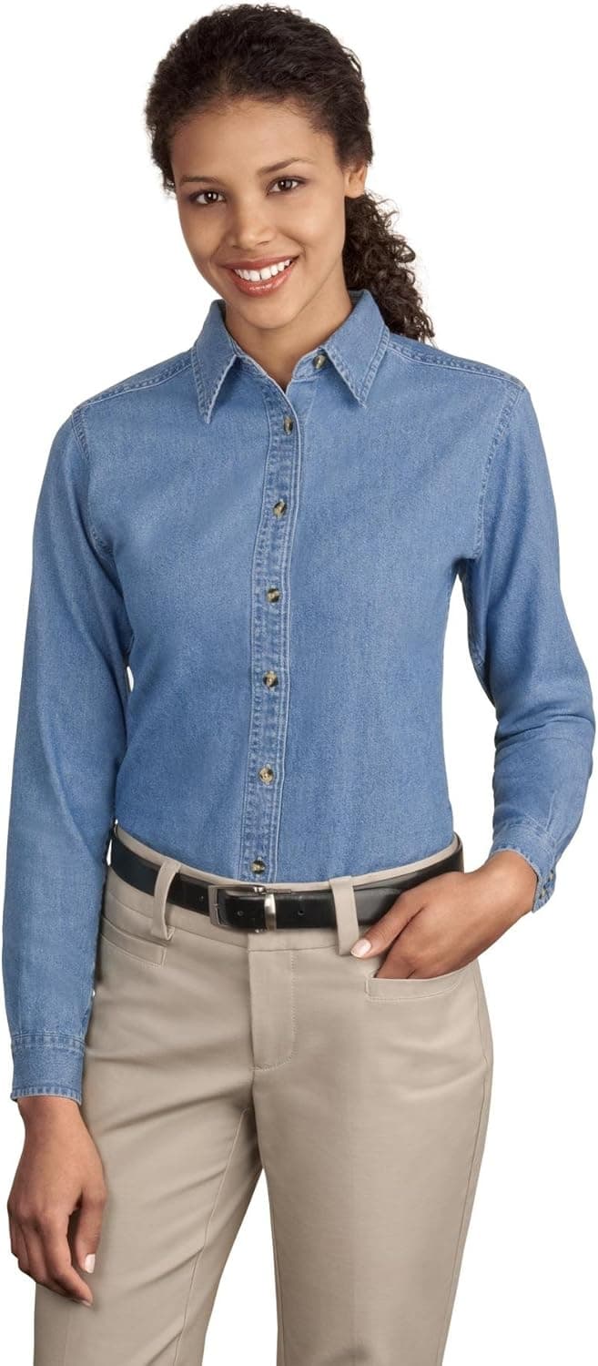 Port & Company - Ladies Long Sleeve Value Denim Shirt XXL Faded Blue*