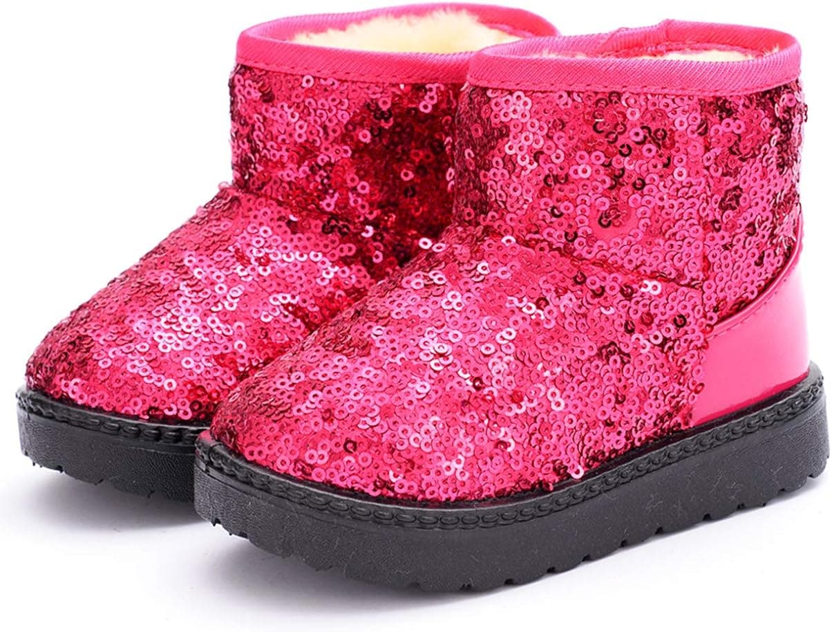 DADAWEN Boy's Girl's Warm Winter Sequin Waterpoof Outdoor Snow Boots