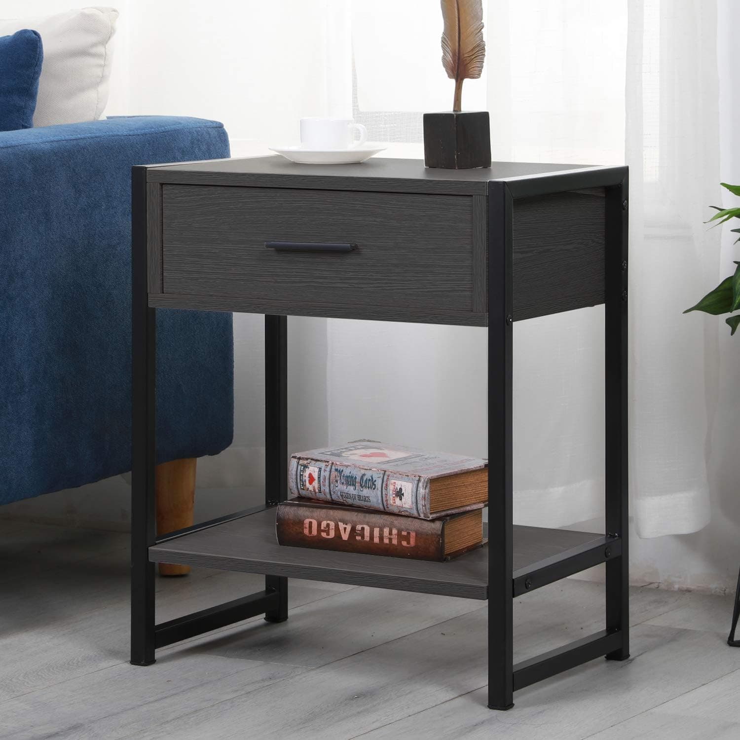 SogesPower End Table with Drawer Bed Table Side Table Coffee Table Night Stand with Storage Shelf for Bedroom, Living Room, Dark Brown