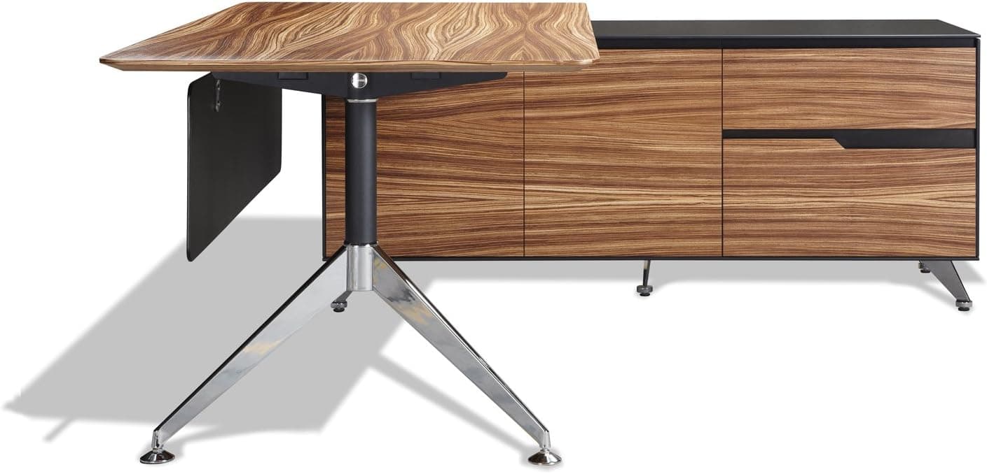 Unique Furniture Executive Desk with Right Return Cabinet, Zebrano