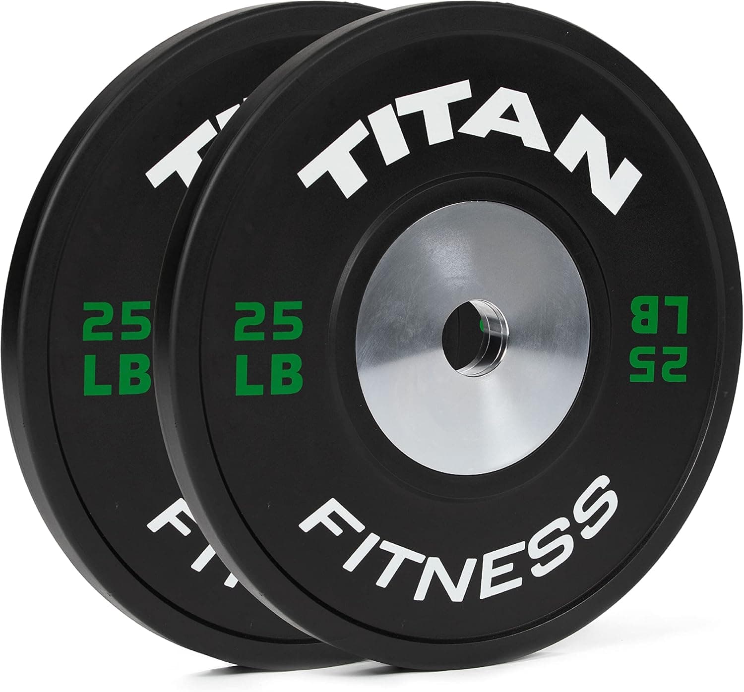 Titan Fitness Elite Olympic Bumper Plates 25 LB Pair Black Rubber with Steel Insert
