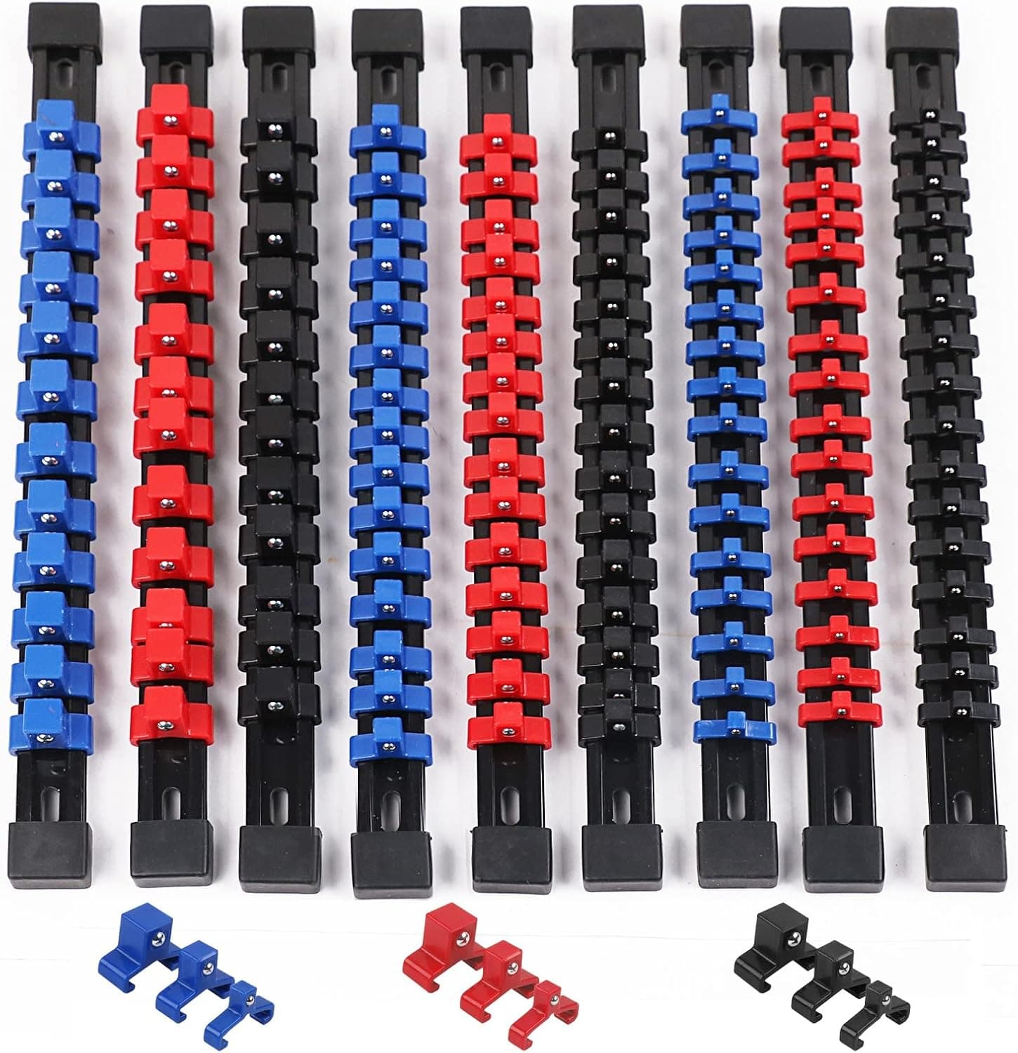 HORUSDY 9PC ABS Socket Organizer, 1/4-Inch x 38 Clips, 3/8-Inch x 45 Clips, 1/2-Inch x 36 Clips, Premium Quality Socket Holders