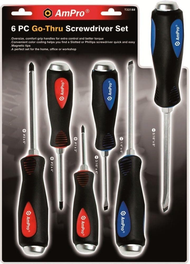 Ampro T32188 Go-Thru Screwdriver Set, 6-Piece