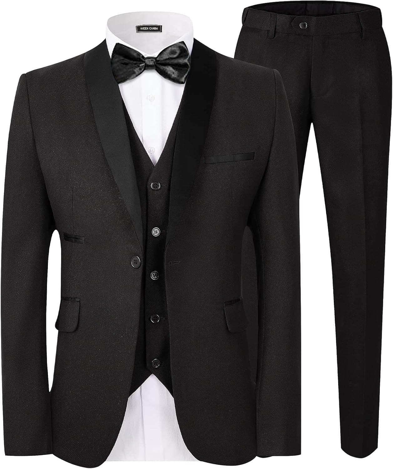 WEEN CHARM Men's Slim Fit Suits,3 Piece Suit for Men,One Button Shawl Lapel Blazer Jacket Vest Pants,Men Tuxedo Suit Set