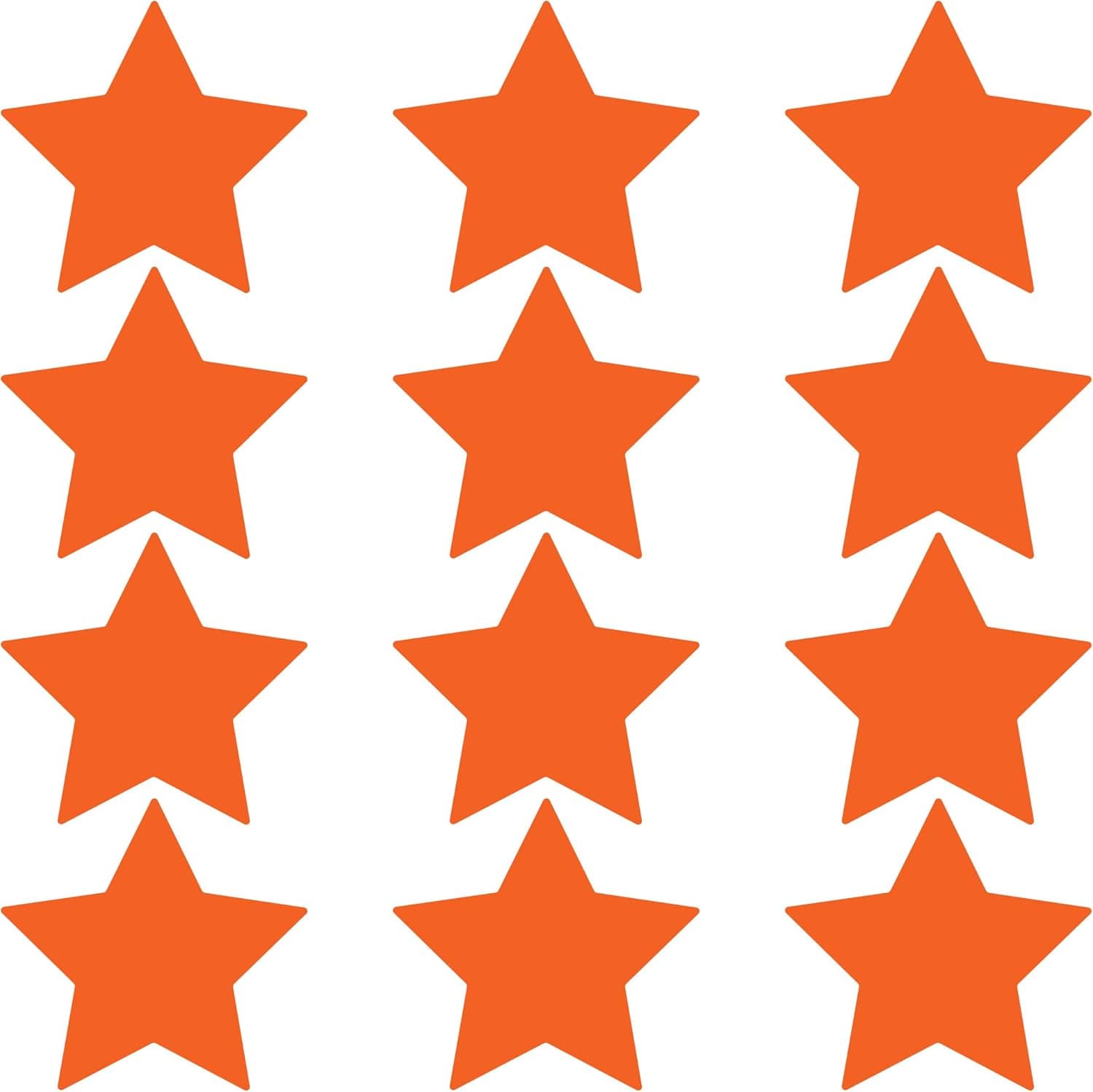 LiteMark Removable Matte Finish Orange 4 Inch Star Decal Stickers | Great for Floors, Ceilings, Walls, Laptops, and Most Smooth Surfaces | (Pack of 12 Stars)