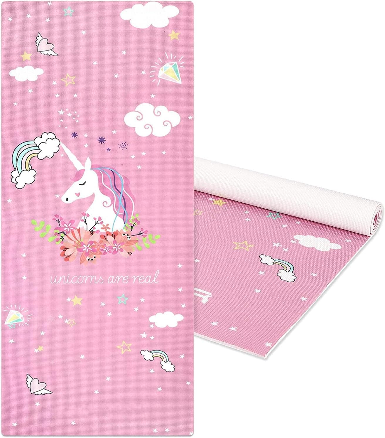 Yoga Mat for Kids, Non-Slip Children Exercise Mat, Non-toxic Natural Playtime Mat for Active/Calm Aids Weight Loss, Mindfulness (60" L x 24" W x 5mm Thick)