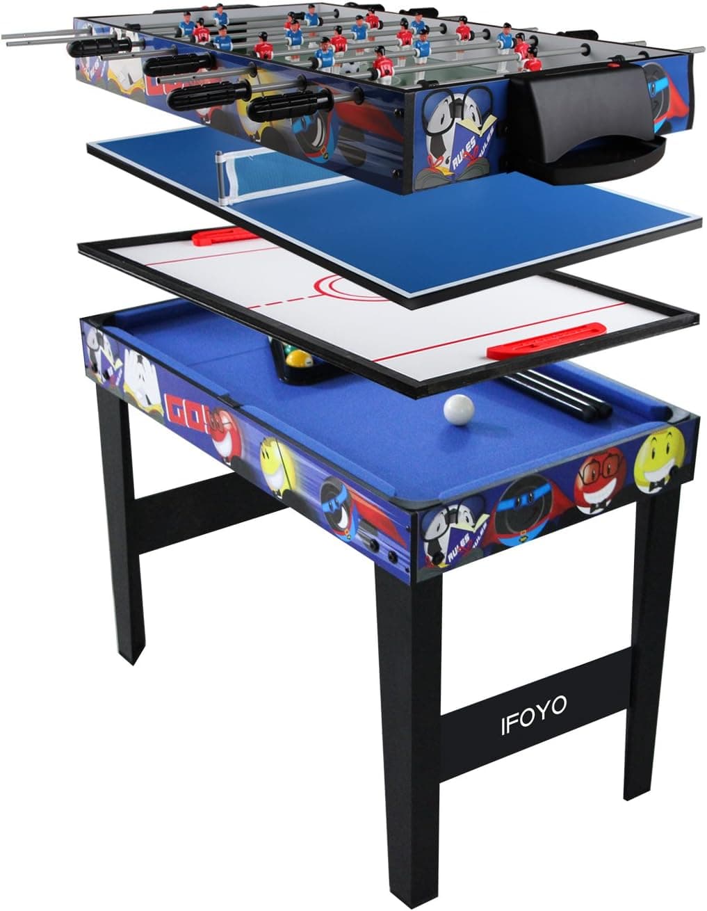 IFOYO 4 in 1 Multi Game Table for Kids, Soccer Foosball Table, Air Hockey Table, Pool Table, Table Tennis Table