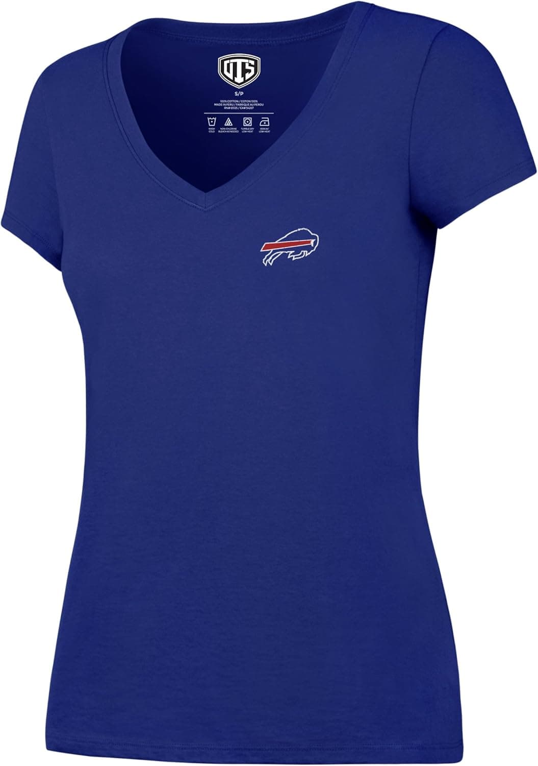 OTS NFL Buffalo Bills Women's Rival V-Neck Tee, Distressed Bluffdale, Medium