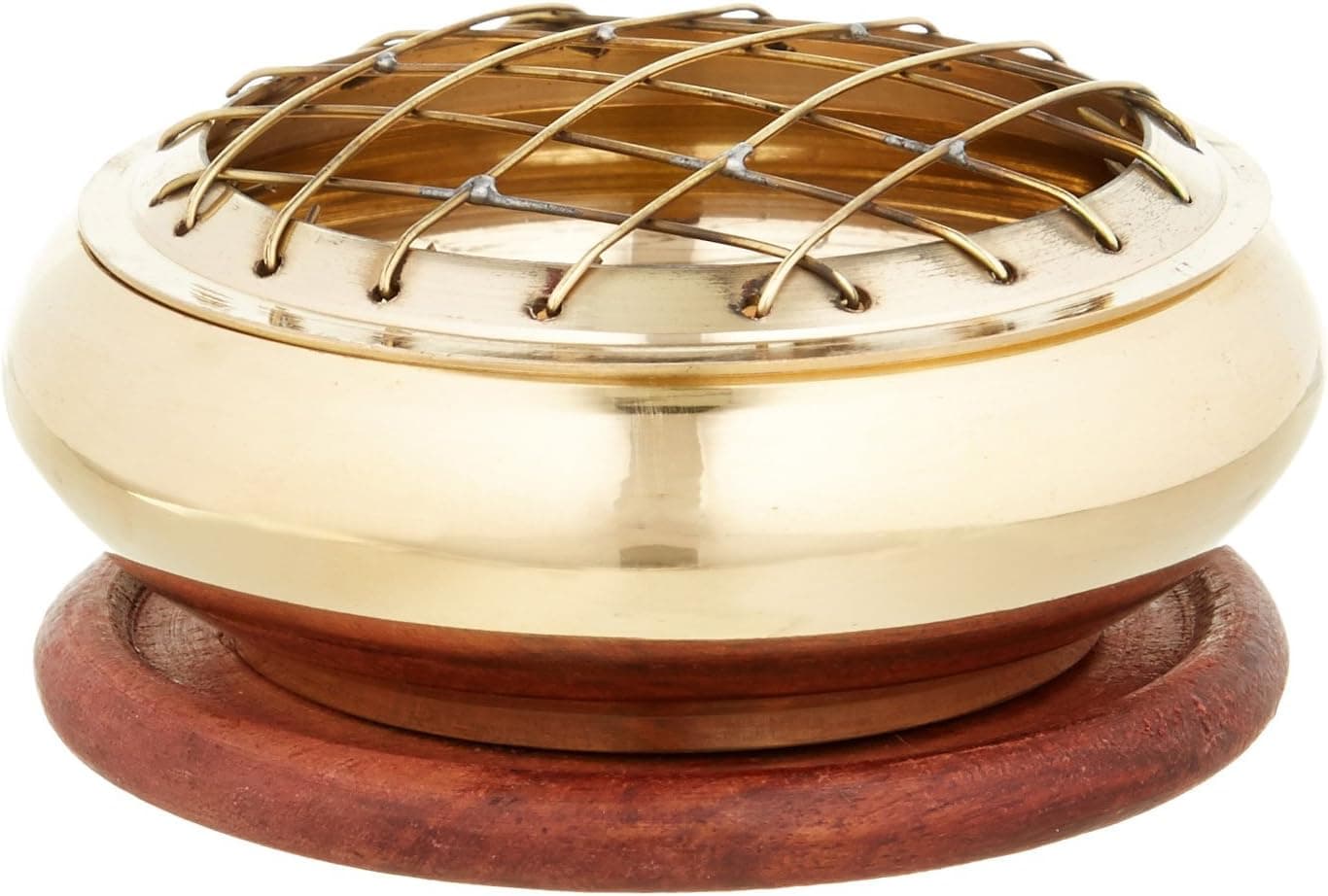 Accessories - Brass Burners Screen Charcoal Incense Burner 3" Diameter with Wooden Coaster
