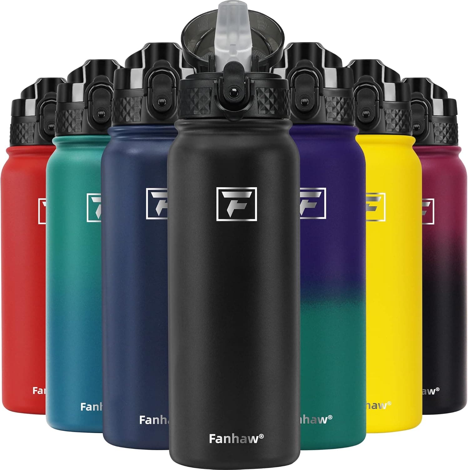 Fanhaw Insulated Water Bottle with Straw - 20 Oz Stainless Steel Double-Wall Vacuum Leak & Sweat Proof Dishwasher Safe Standard Mouth Sports Water Bottle with Anti-dust Flip Lid (Black)