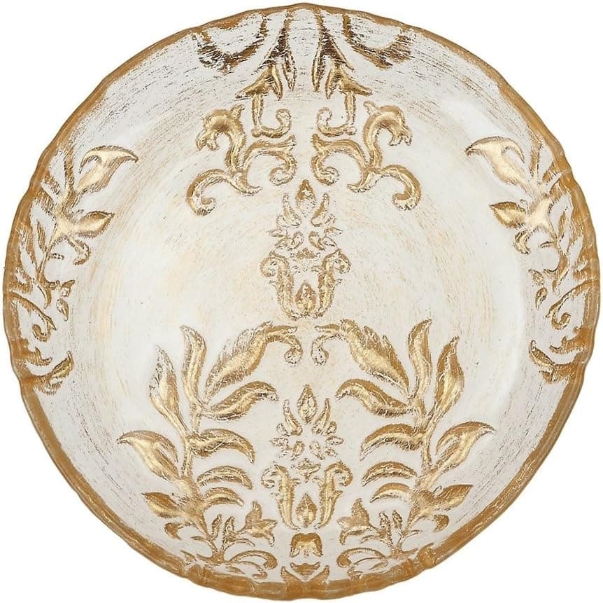 Red Pomegranate Canapé Set/4 Damask 6.5" Gold Velvet CANAPE Plates
