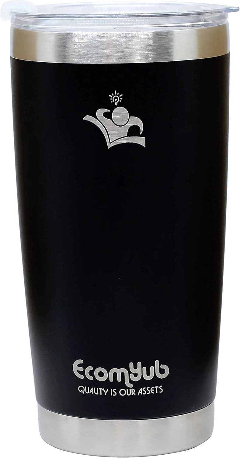 EcomYub 20oz Tumbler Insulated Stainless Steel Coffee Cup with Lid & Reusable gift box (Black 20 oz)