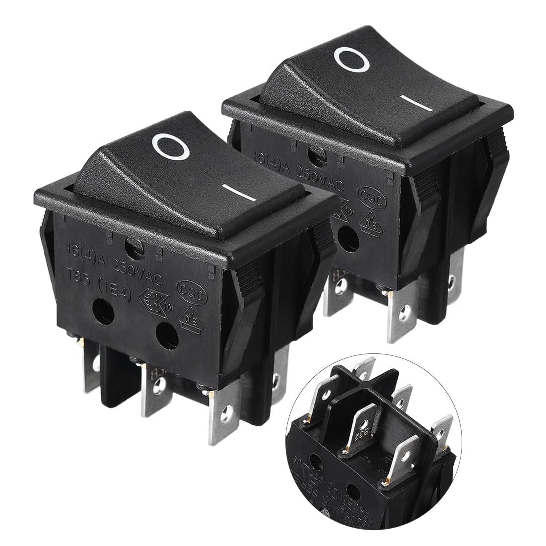 uxcell 2 Pcs 250V/16A AC Black ON/OFF DPDT Self-locking Rocker Switch