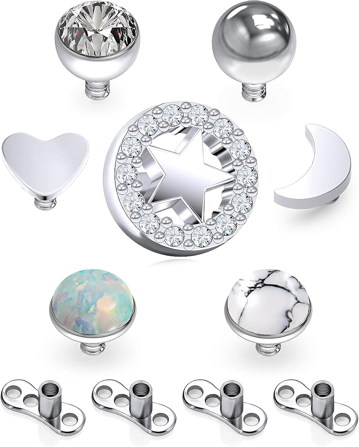 Leiainely Dermal Piercing Jewelry Dermal Tops Dermal Jewelry Dermal Top Dermal Piercing Kit Surface Piercing Jewelry Surface Tragus Jewelry 14 Gauge Dermal Anchor Titanium Replacement Microdermals