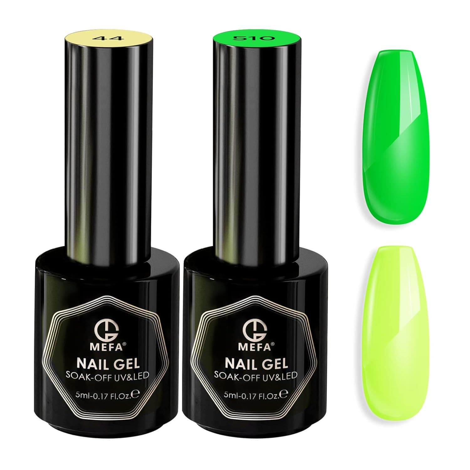 MEFA Gel Nail Polish Set Dark Neon Green And Yellow Colors Soak Off No Wipe Emerald Nail Art Salon Manicure Kit For Starter Or Beginner Diy At Home 2022 Trends Gifts For Girls/Women 2pcs