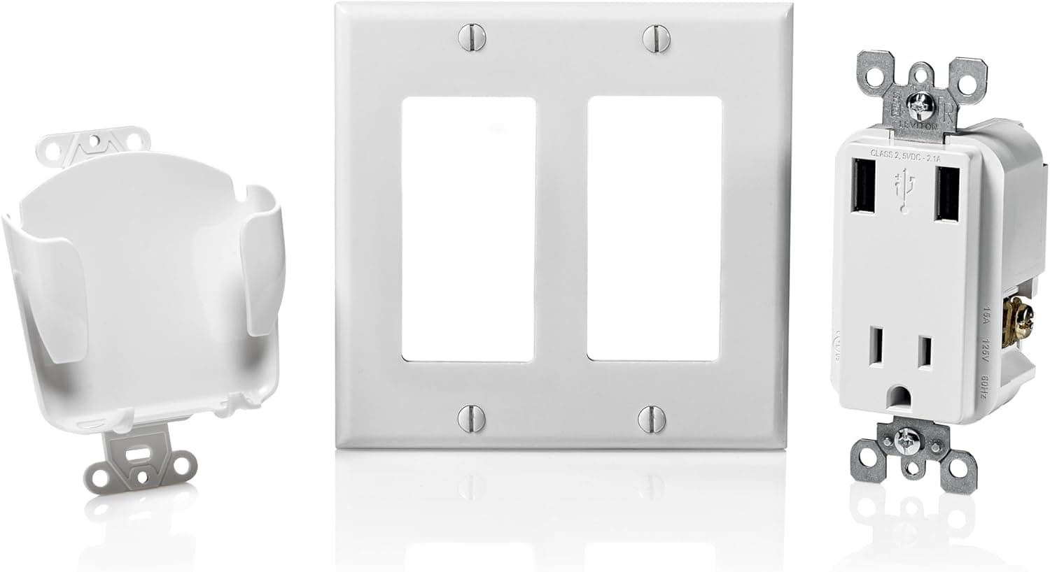 Leviton T5630-BDL USB Charger/Tamper Resistant Receptacle Bundle with Mobile Device Station, White