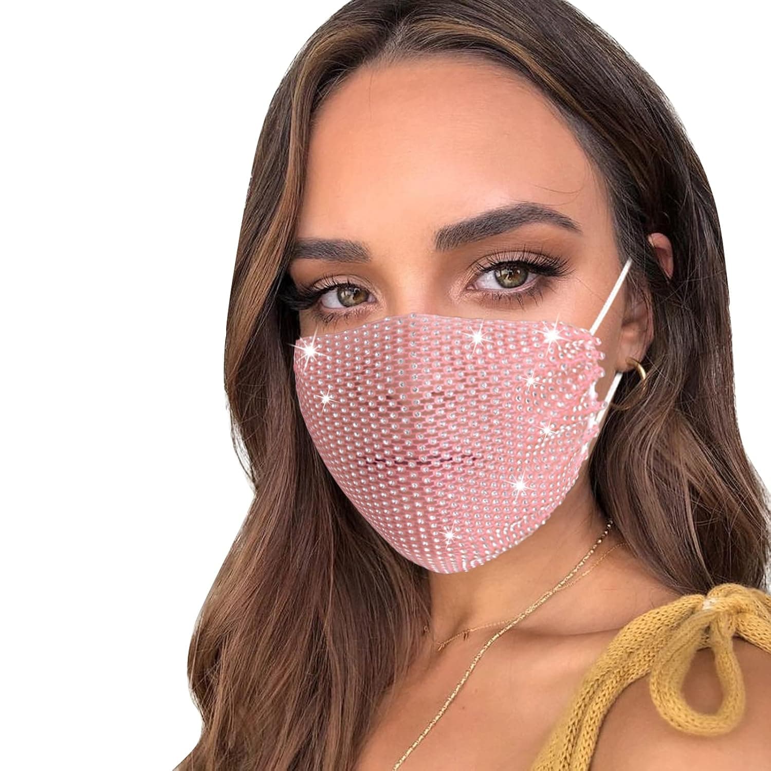 Sparkly Rhinestone Mesh Face Mask for Women Fashion Crystal Bling Reusable Masquerade Mask for Festive Party Nightclub