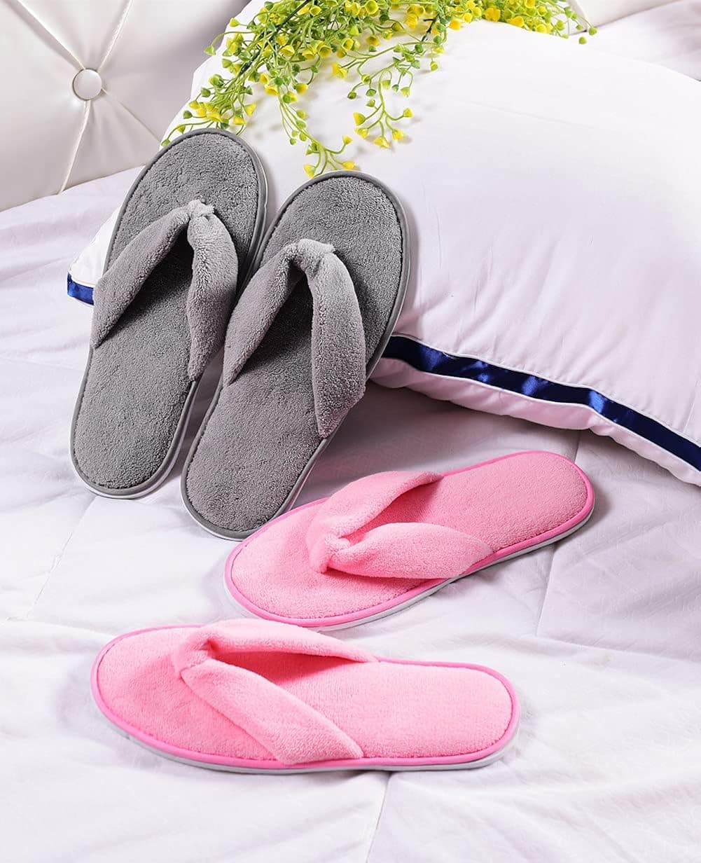 Eucoz Spa Slippers 5 Pairs Flip Flops Soft Fleece Women Men House Slippers Guest Slippers Hotel Slippers in Salons Bathoom Party Washable Not Disposable,Multicolor,9-10 Women/8-9 Men
