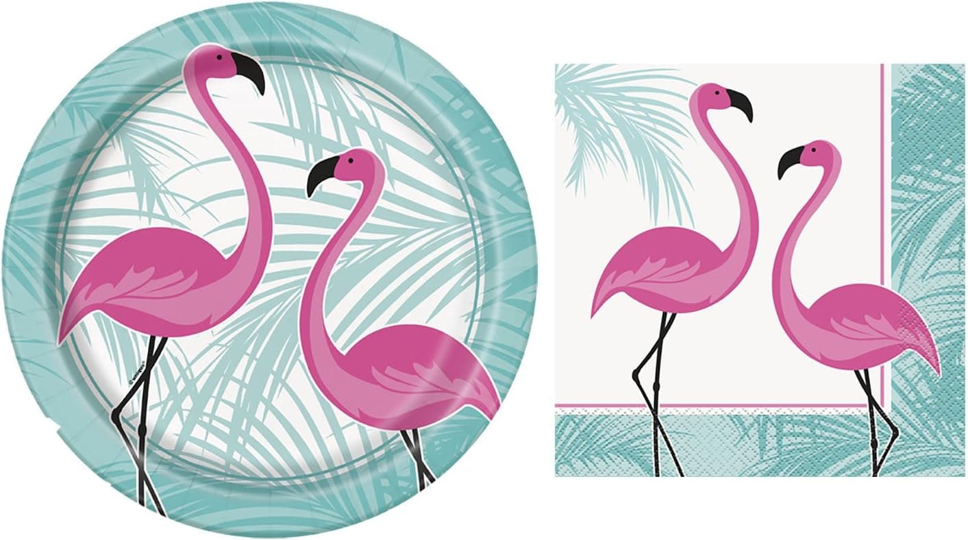JJ Collections Pink Flamingo Party Place Setting for 16 Plate & Napkins