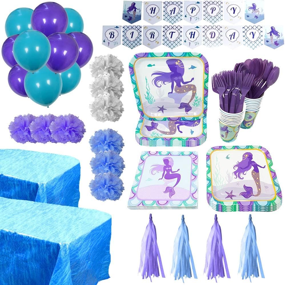 Mermaid Ultimate Party Supplies Pack (150+ Pieces for 16 Guests), Mermaid Party Supplies, Mermaid Decorations, Mermaid Tableware