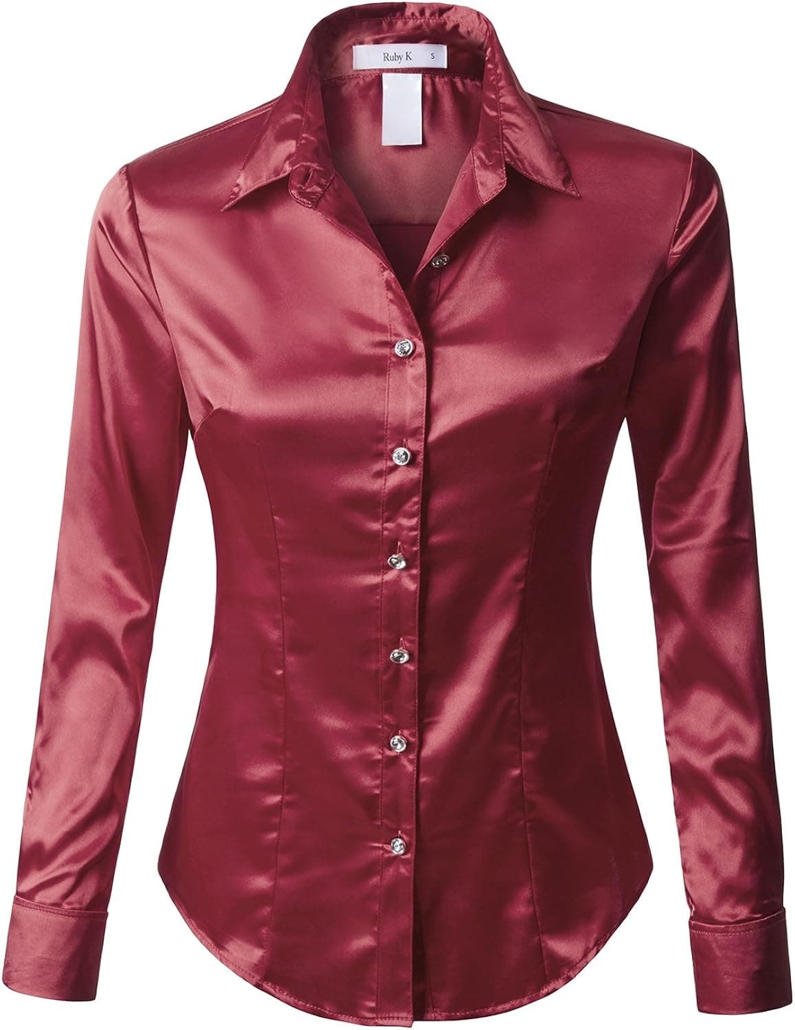 RK RUBY KARAT Womens Satin Silk Work Button Down Blouse Shirt with Cuffs