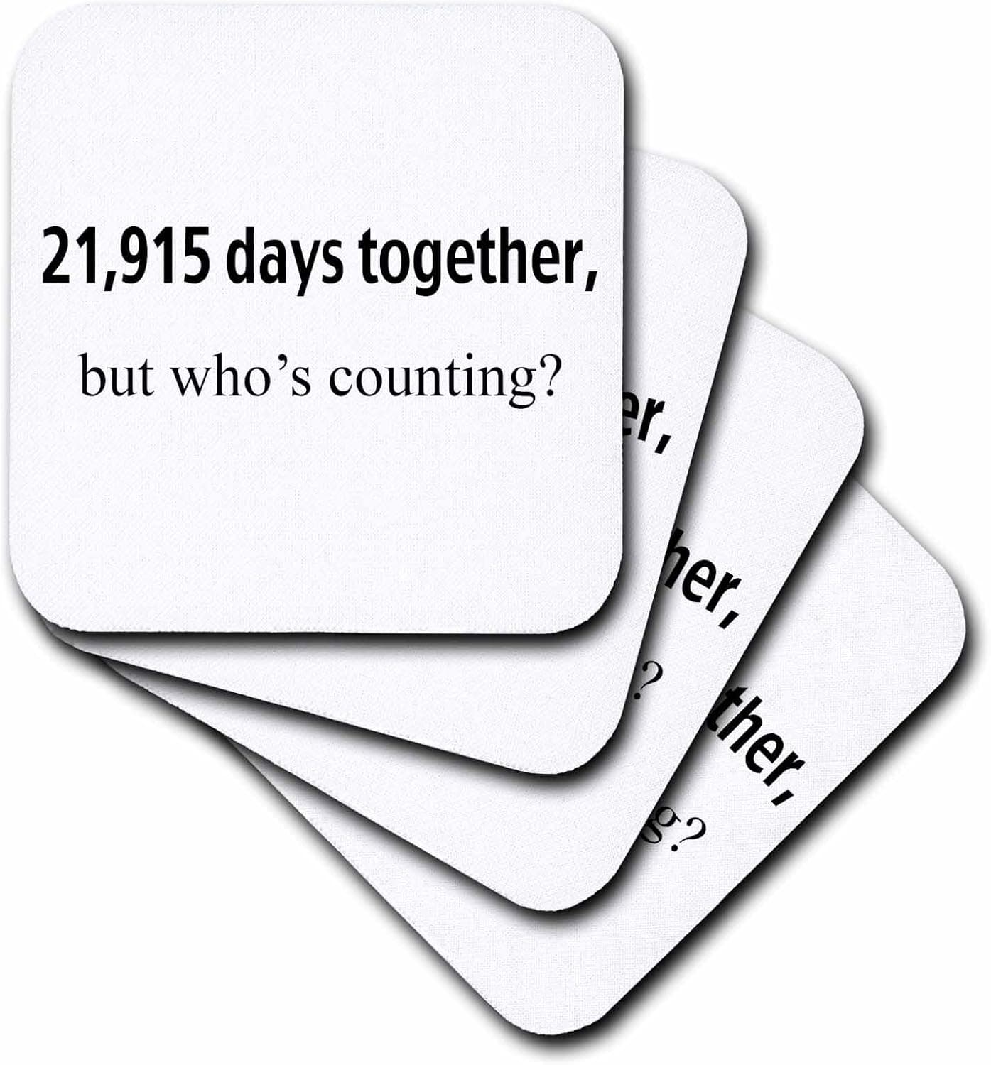 3dRose CST_112219_3 21915 Days Together, Who's Counting Happy 60th Anniversary-Ceramic Tile Coasters, Set of 4