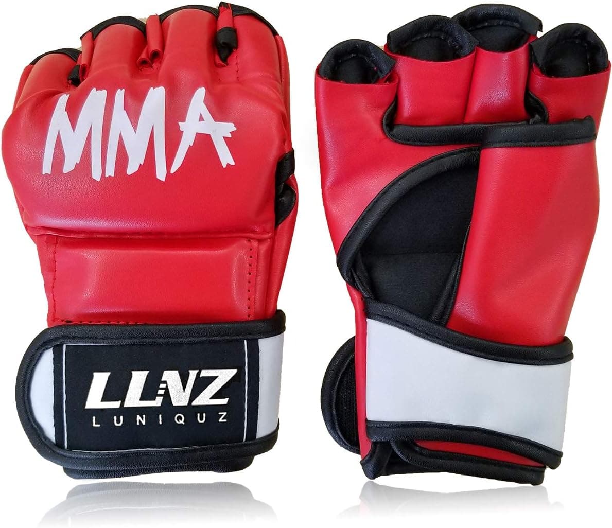 Luniquz MMA Gloves for Kids Adults Punching Bag Boxing Sparring Grappling, Half Finger with Thick Padding Long Wrist Wrap