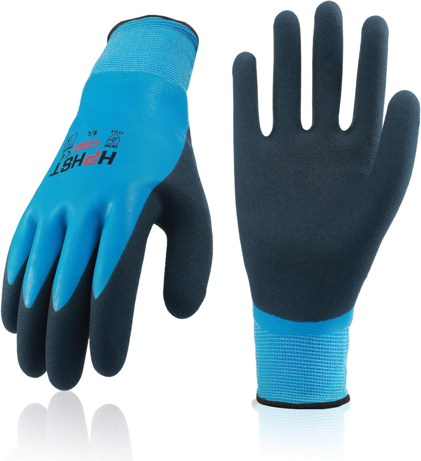 HPHST C2001 Waterproof Work Gloves 15 Gauge Grip Double Coated Nylon Gloves with Comfortable Latex Foam for Multipurpose Use