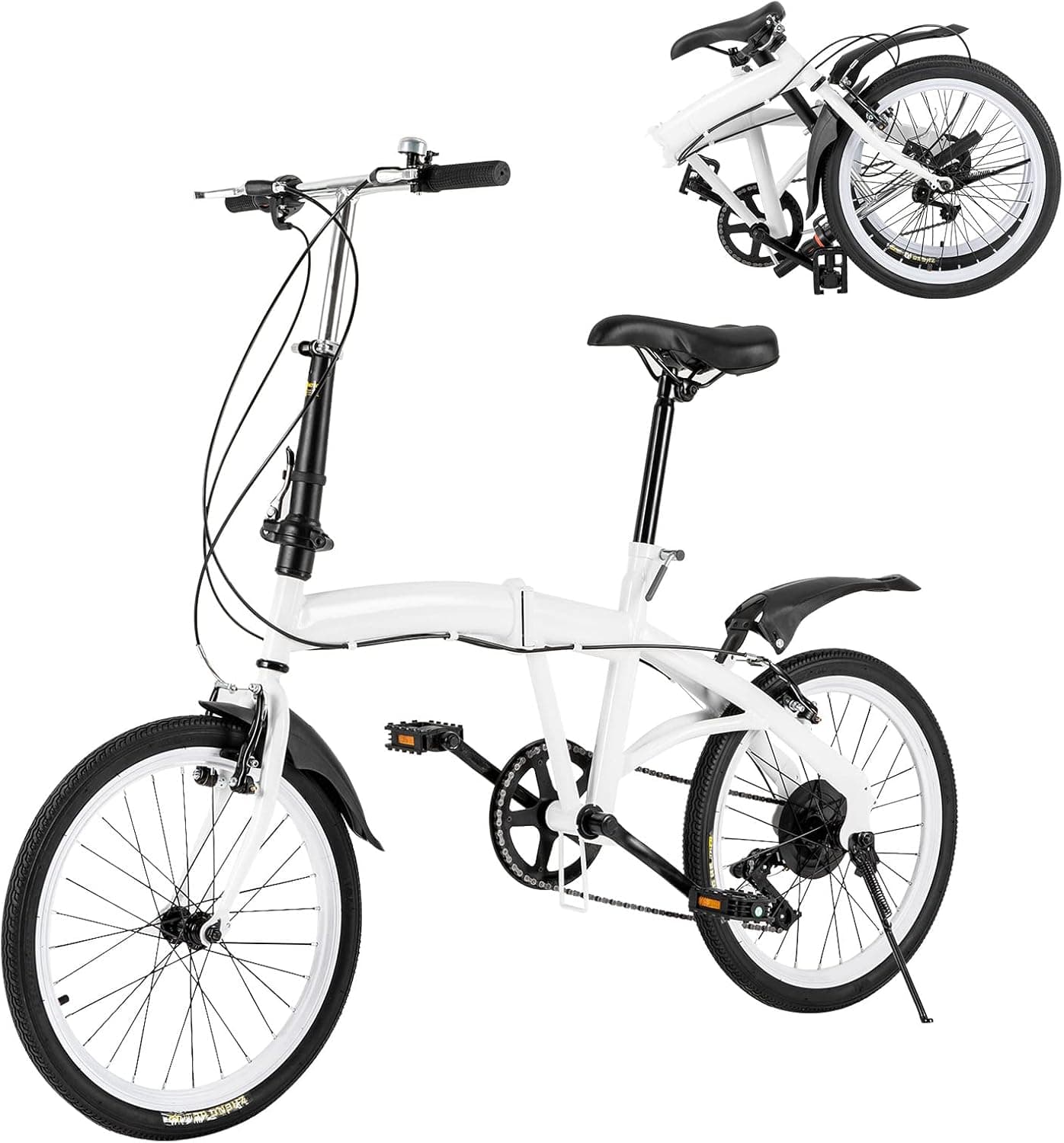 RibasuBB ‎20" Folding Bike, Bicycles Folding Bike for Adult 7 Speed Shifter, Camping Bicycle Light Weight Carbon Steel Height Adjustable Folding Bike for Men Women 198.41lbs Capacity