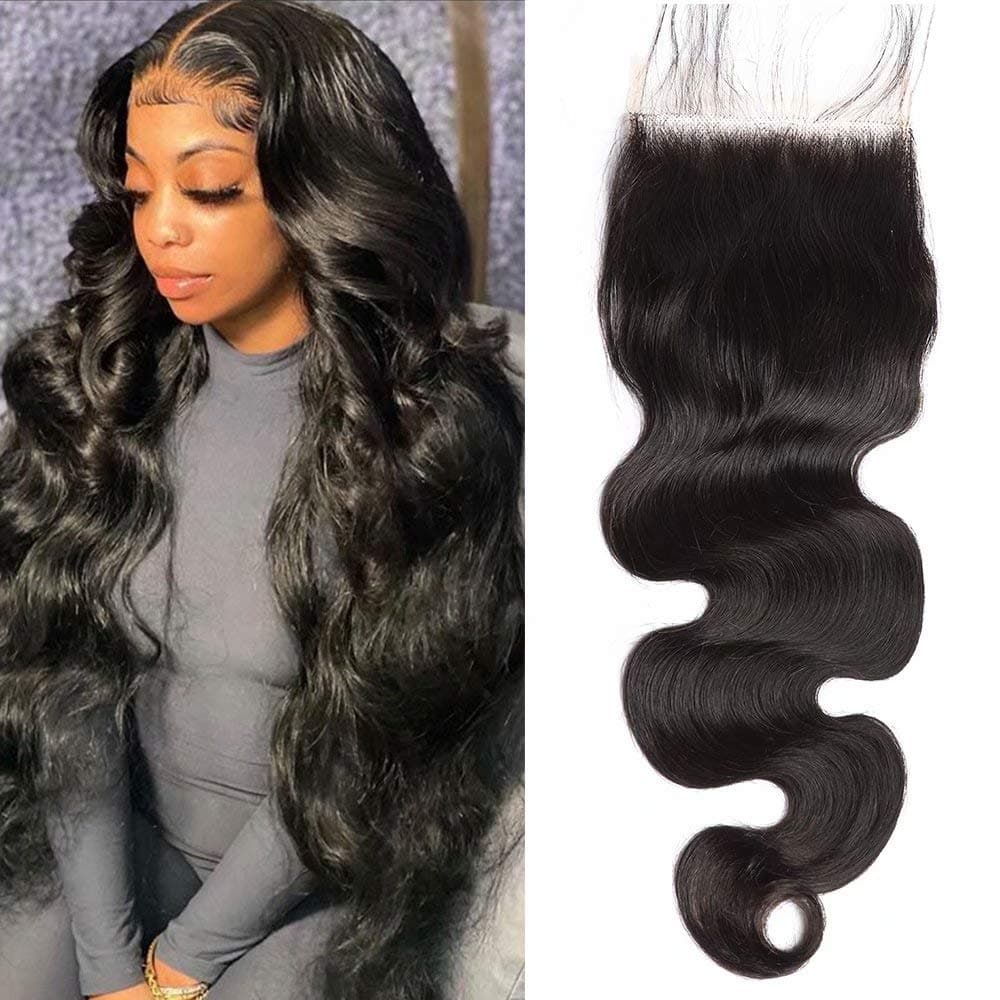 Maxine Body Wave 5x5 Transparent Lace Closure Virgin Brazilian Human Hair Swiss Lace Closure with Baby Hair Natural Color 20 Inches Free Part