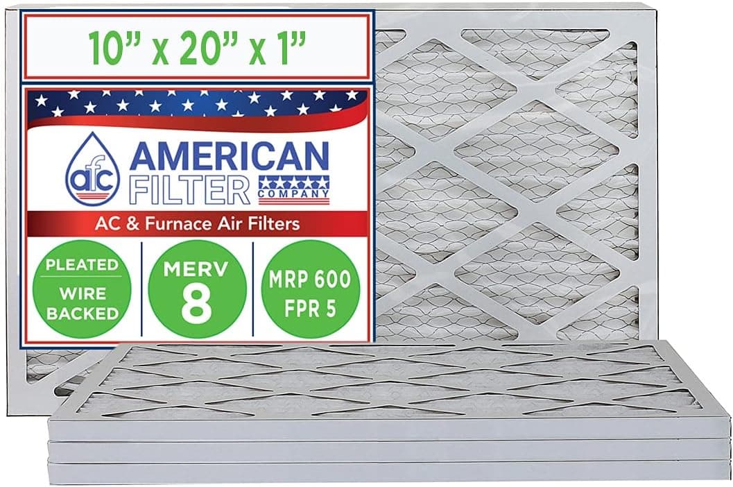 (4 Packs) American Filter Company Brand Compatible to 10x20x1 Air Filters MERV 8 (MPR 600 - FPR 5) Type