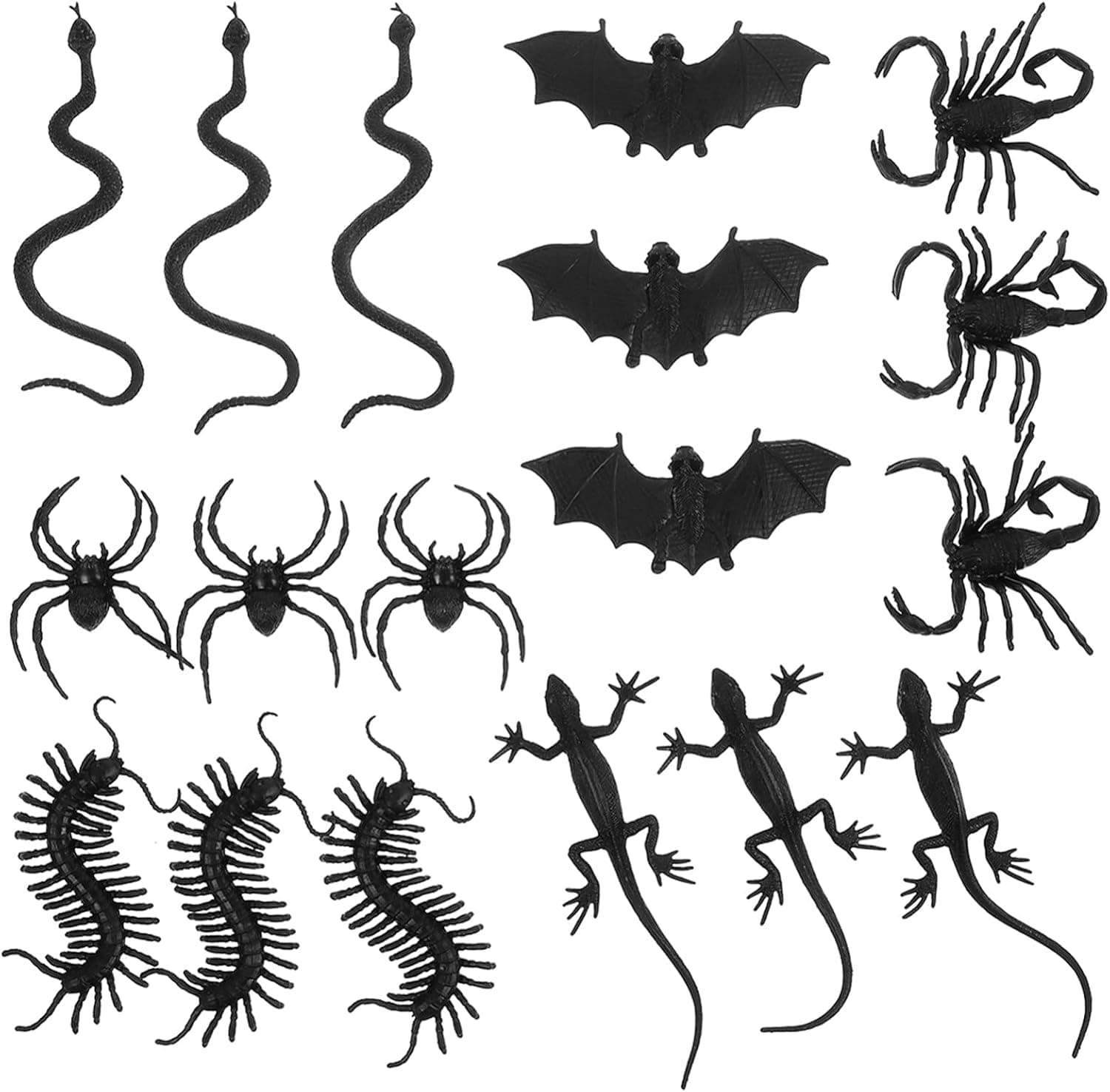 Amosfun 18pcs Plastic Bugs Realistic Fake Snake Bats Spiders Centipedes Scorpions and Gecko Creepy Prank Toys for Halloween Party Favor Supplies