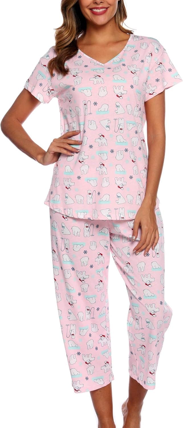 ENJOYNIGHT Women's Sleepwear Tops with Capri Pants Pajama Sets