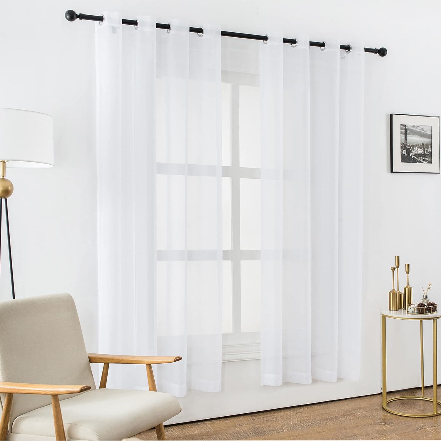BERMINO White Semi Sheer Curtains 72 Inch Long Window Curtain with Grommet for Bedroom Living Room 2 Panels, 54 W x 72 L, Pure White