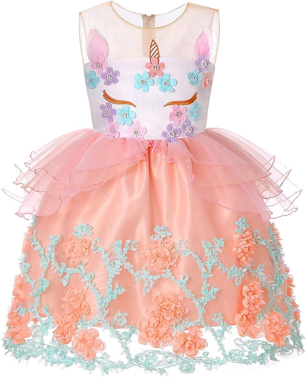Girls Unicorn Dresses for Girl Maxi Costumes Kids Party Wedding Prom Ball Gown