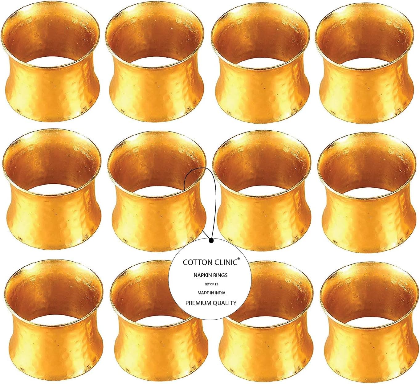Cotton Clinic Drum Metal Napkin Rings Gold Set of 12, Farmhouse Vintage Design Napkin Rings Bulk, Hand Made Napkin Rings for Wedding