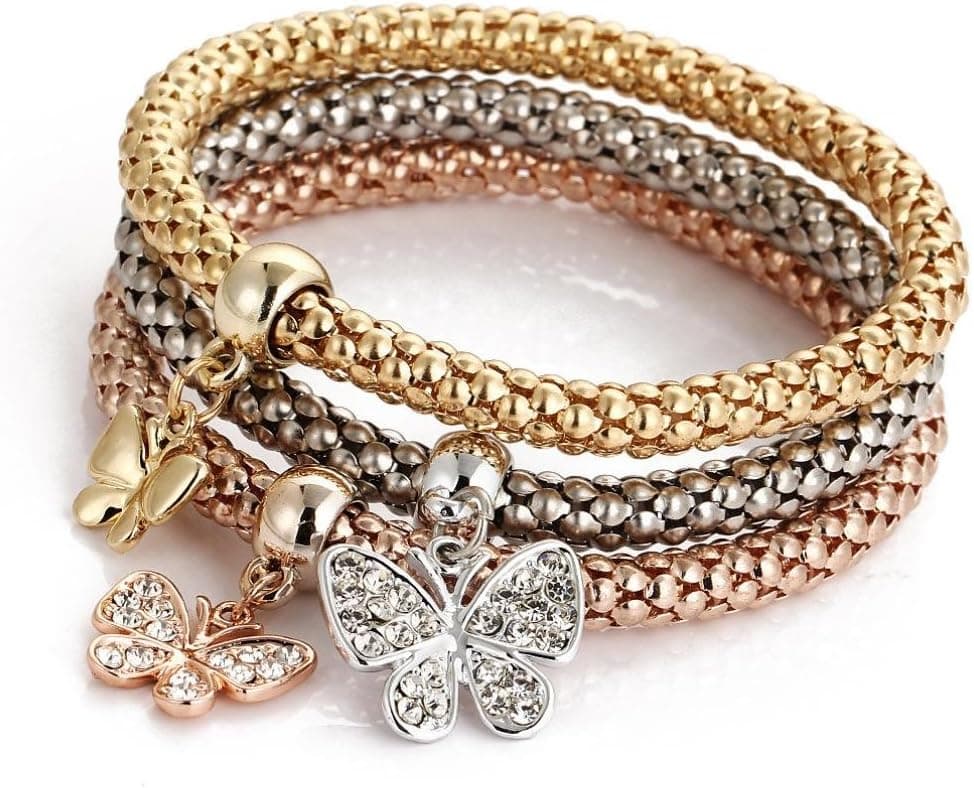 Baigoods 3pcs Charm Women Bracelet Gold Silver Rose Gold Key Lock Rhinestone Bangle Jewelry Set
