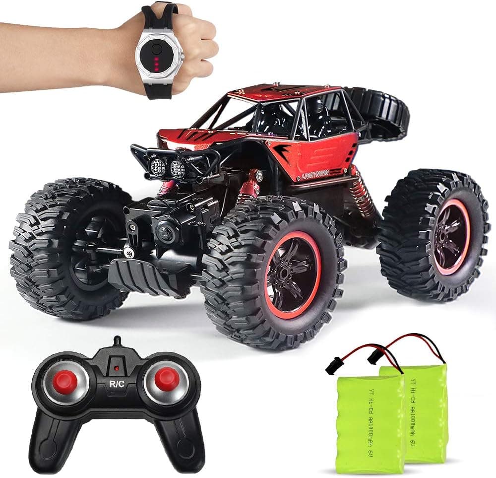 BeeBean Remote Control Trucks,1:14 Large Scale Aluminium Alloy Remote Control Car for Boys ,Gesture Sensoring RC Cars for Adults,Climbing Monster Truck with Wearable Watch Controller,Red