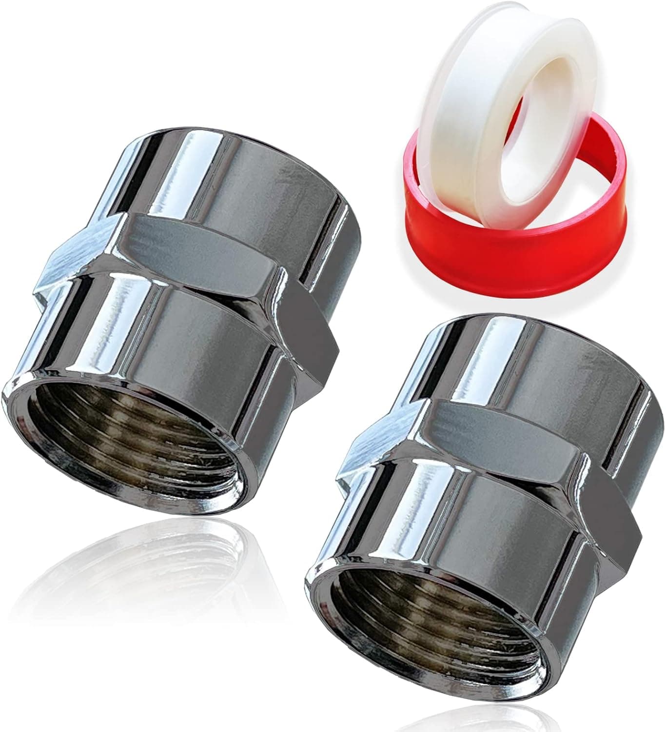 Brass Pipe Fitting Coupling 1/2" x 1/2" NPT Female Chrome Finish for Home Plumbing Pipes (Chrome Plated 2 PACK)