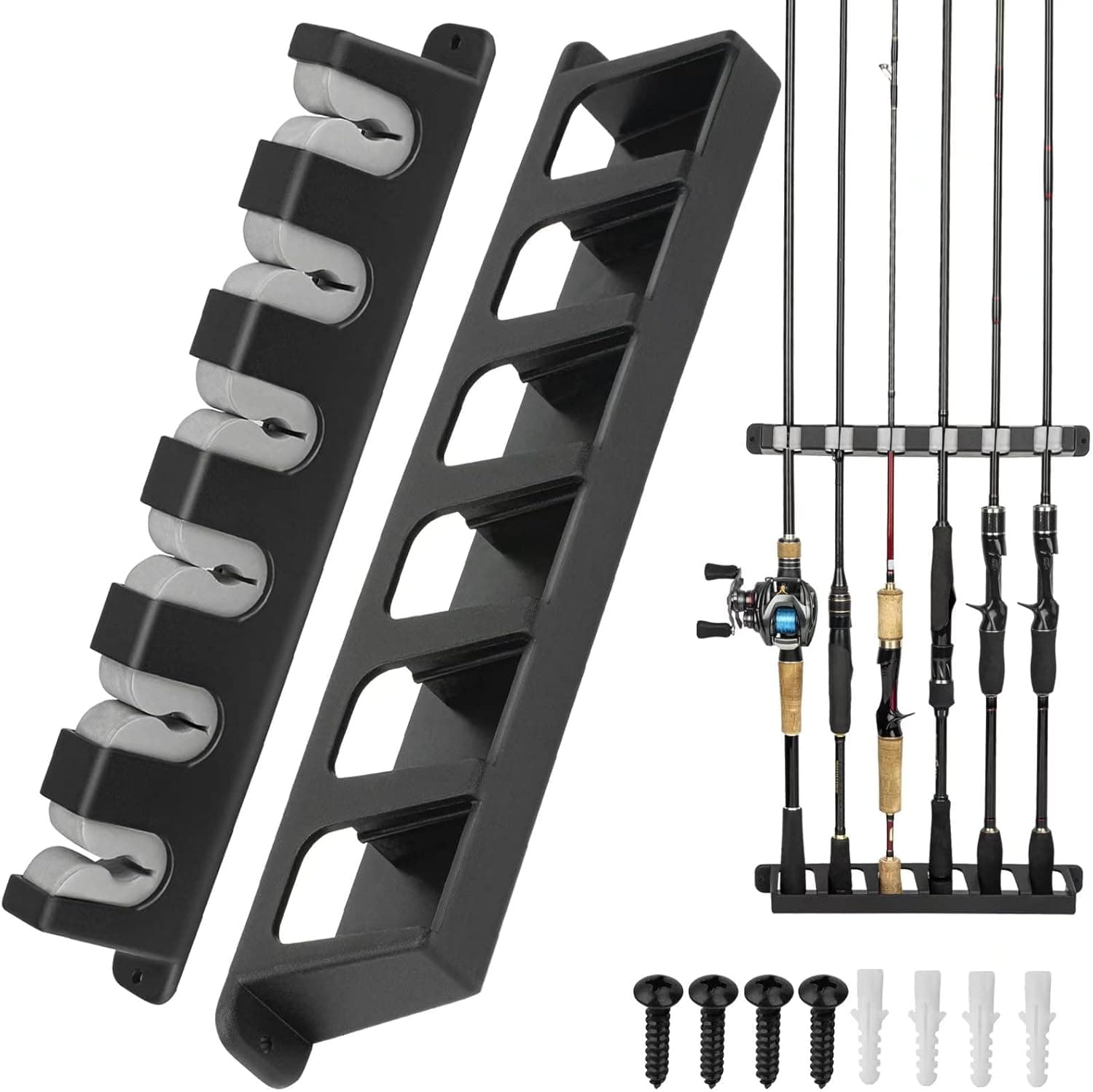 THKFISH Fishing Rod Rack Fishing Rod Holders Wall Mount Vertical/Horizontal Fishing Pole Holders for Garage Room, Boats Store 6/8 Fishing Rod Combos,1pair