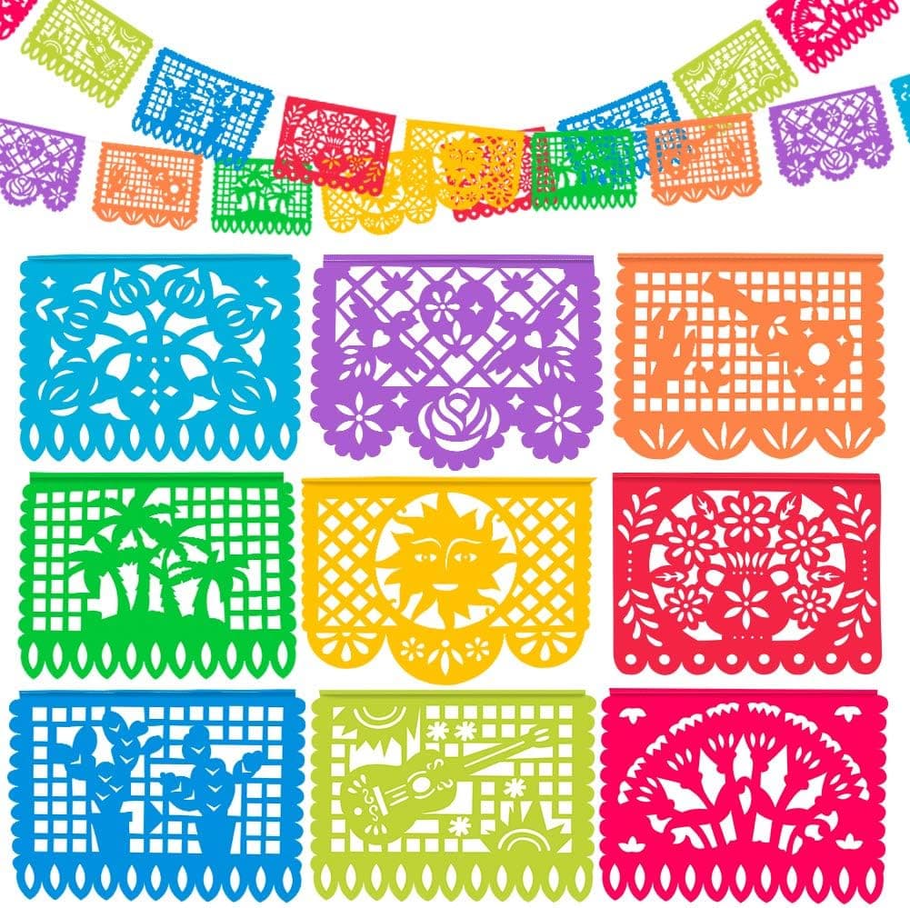 5 Packs Plastic Mexican Party Banners by WXJ13, 90 FT Mexican Fiesta Hanging Banners Flags for Party Decorations Supplies