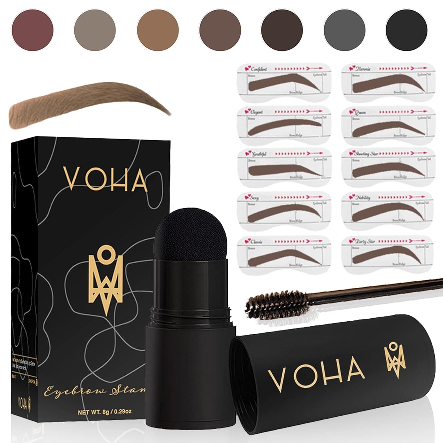 Voha Eyebrow Stamp Stencil Kit, Eyebrow Stencil Kit, Brow Stamp Kit, Brow Shaping Kit, Perfect Brow Stencil and Stamp, Reusable Thick and Thin Stencil, Lasting Waterproof Natural Powder (Blonde)