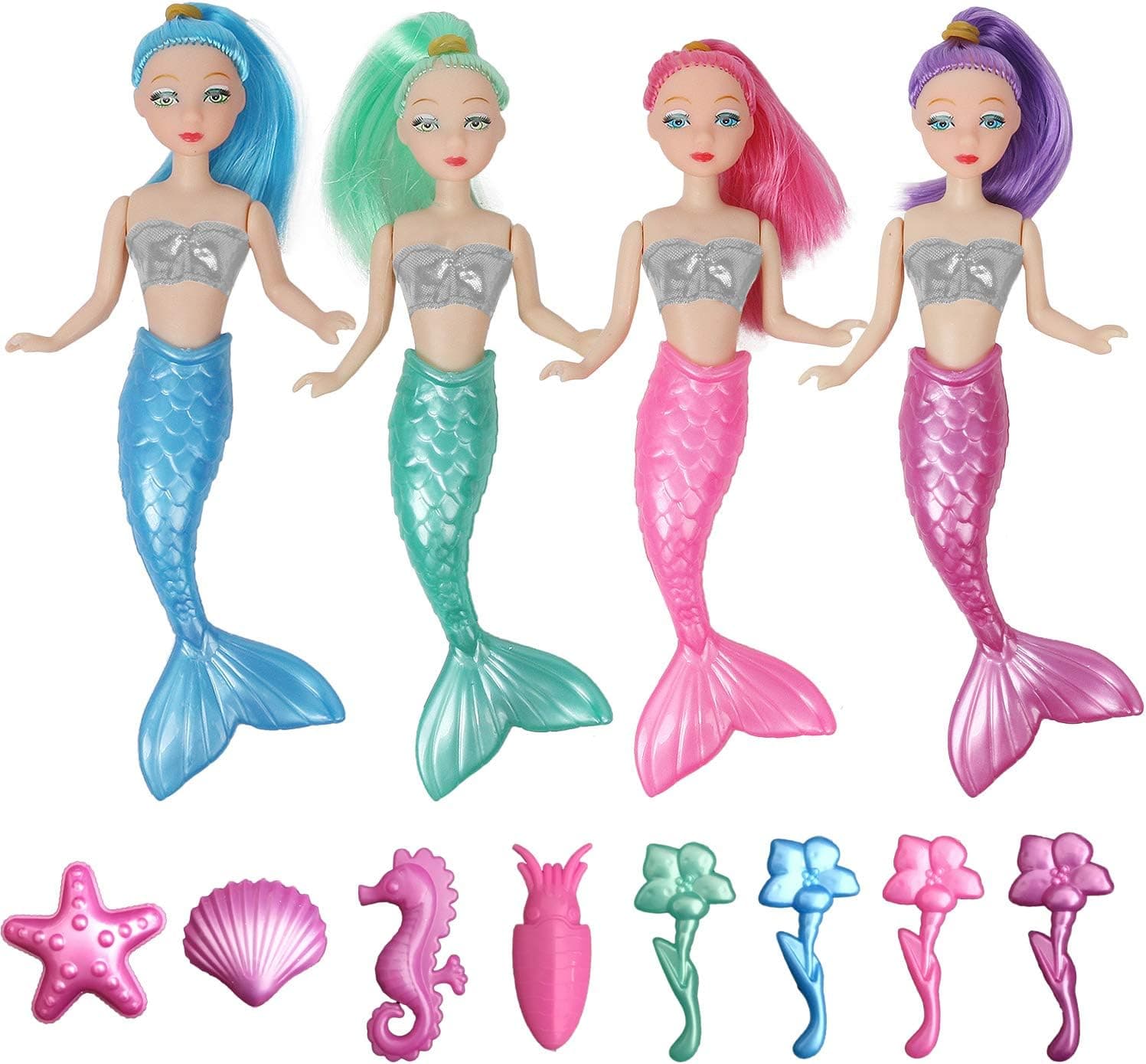 Huang Cheng Toys Pack of 4 Color-Hair 6'' Mini Doll with 8 Accessories Toy