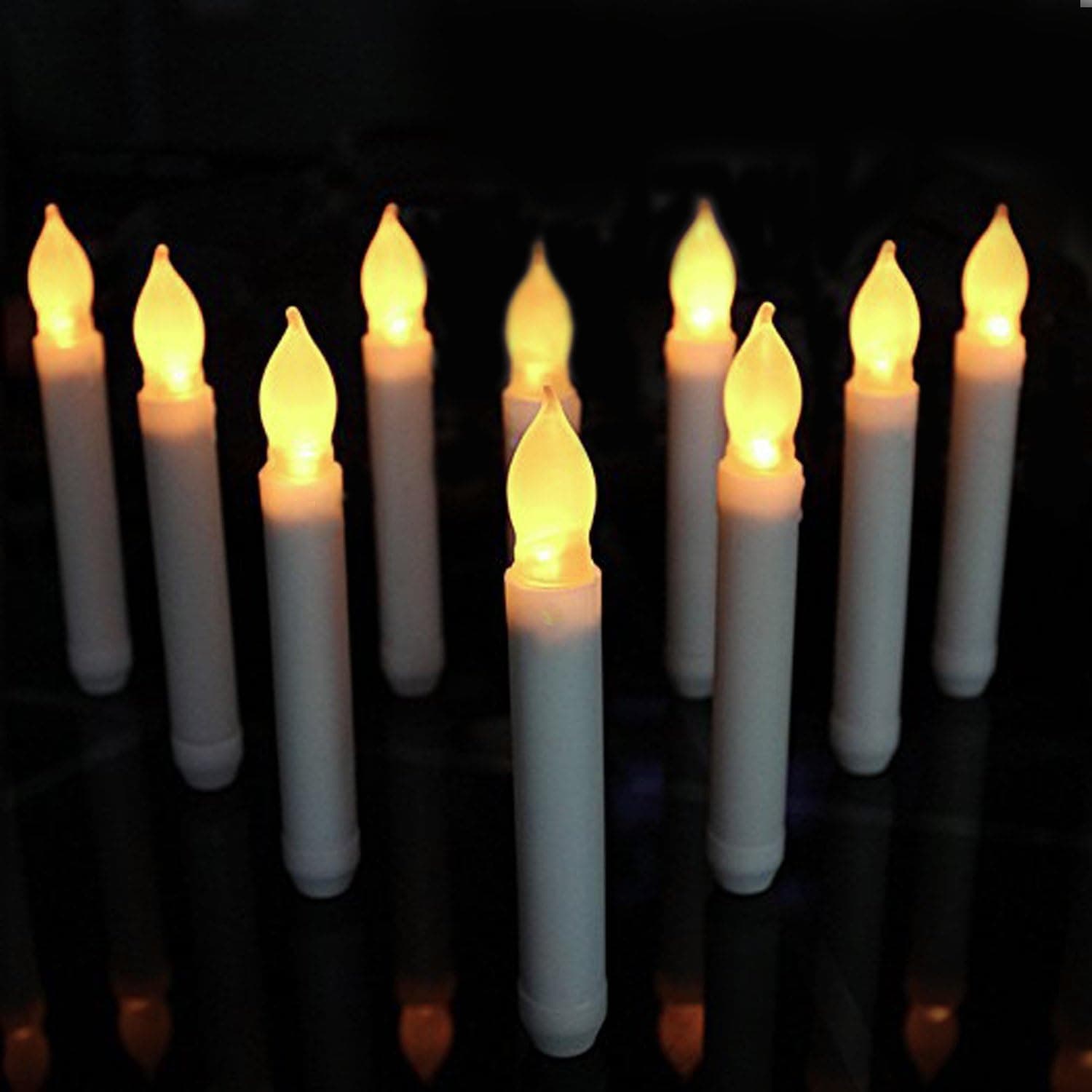 GePrint 12PCS Flameless LED Taper Candles Lights Battery Operated (NOT Include) Warm White Flicker Tapered Candles with Timer for Wedding,Party,Dining Decor