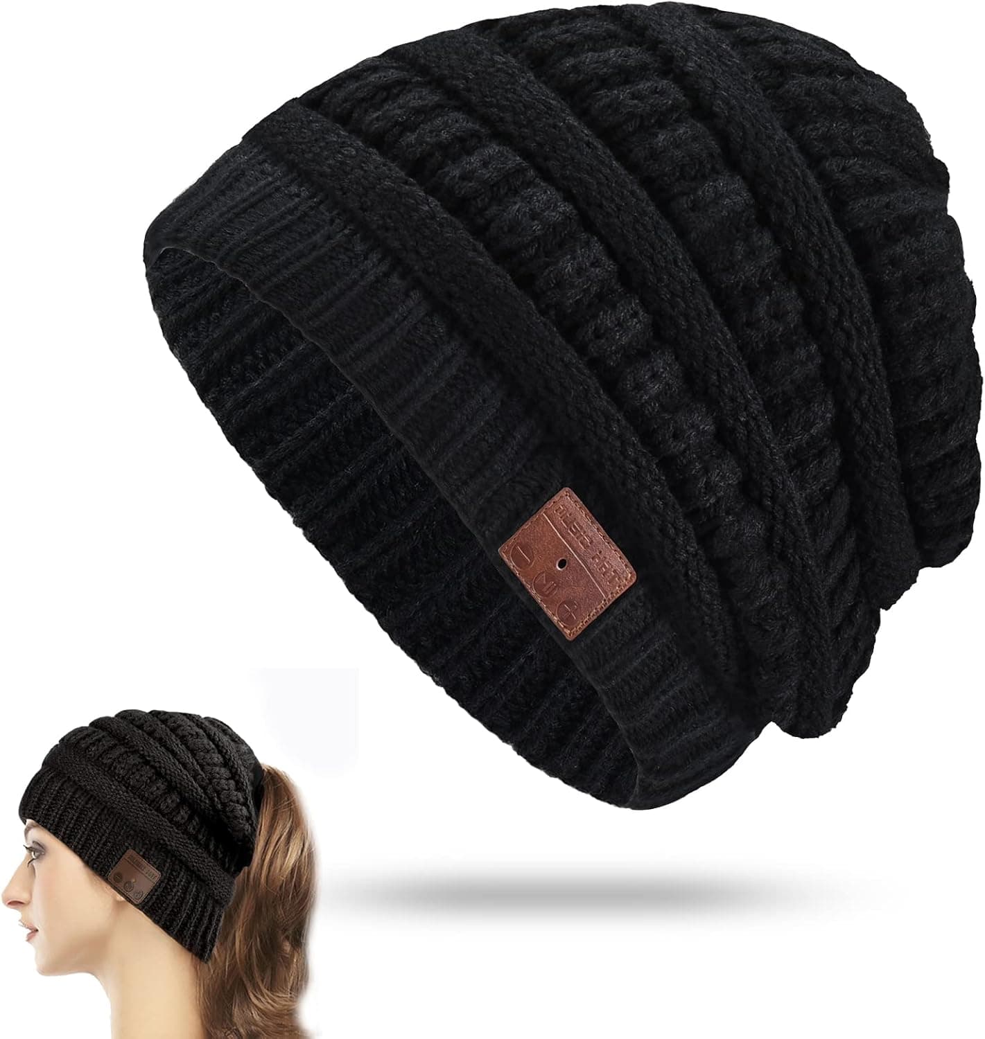 FashionLive Music Beanie Women Beanie Hat Wireless Headset Headphones Music Audio Womens Messy Bun BeanieTail Girls Winter Cap with Mic HandsFree Outdoor Sports Stereo Earphone