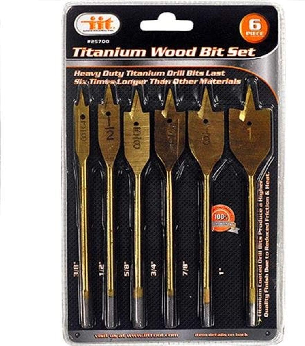 IIT 25700 6 Pc Titanium Wood Spade Bit Set Drill Bits 6" Long Boring,