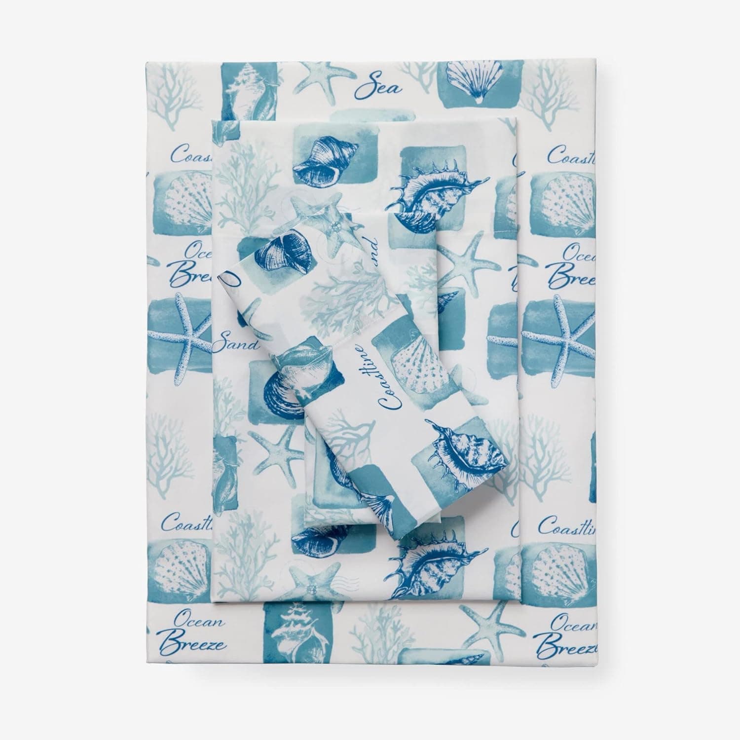 BrylaneHome Coastal Printed Microfiber Sheet Set - Queen, Seaside Multicolored